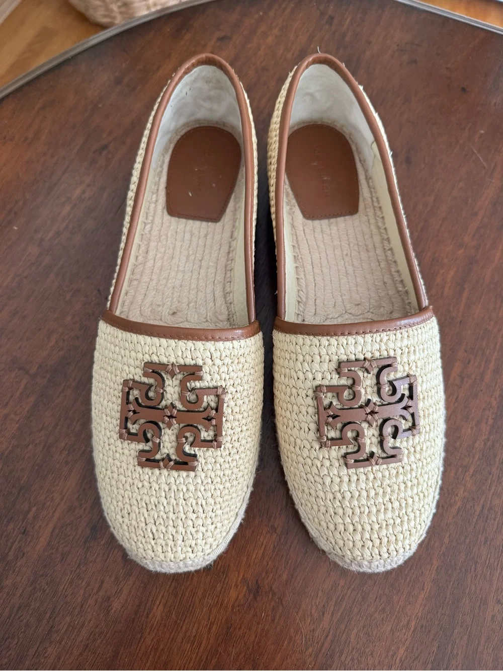 Tory Burch Natural Raffia Cut-Out Logo Espadrille Loafers